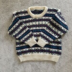 Lost Horizons Himalayan Wool Sweater‎ Handmade in Nepal Fair Isle Crew Neck